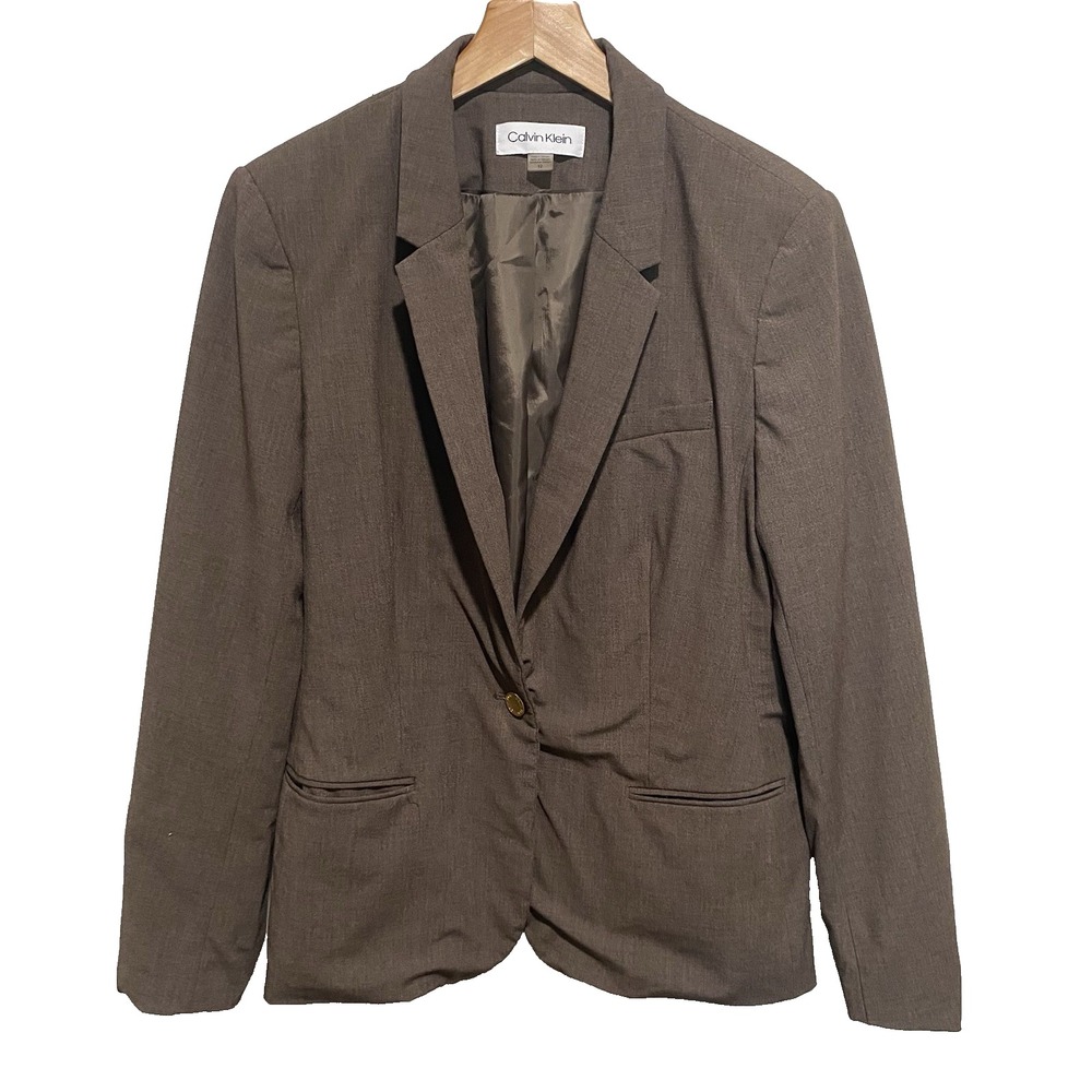 Calvin Klein Women's Brown One Button Closure Padded Blazer‎ Size 12